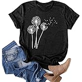 MaQiYa Womens Cute Make A Wish Dandelion Printed Tee Shirts Summer Cotton Vintage Graphic Tees Tops