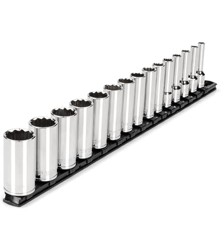 TEKTON 3/8" Drive Deep 12-Point Socket Set – 19-Piece (6-24mm) With Rail, Chrome Finish, Anti-Roundoff Design