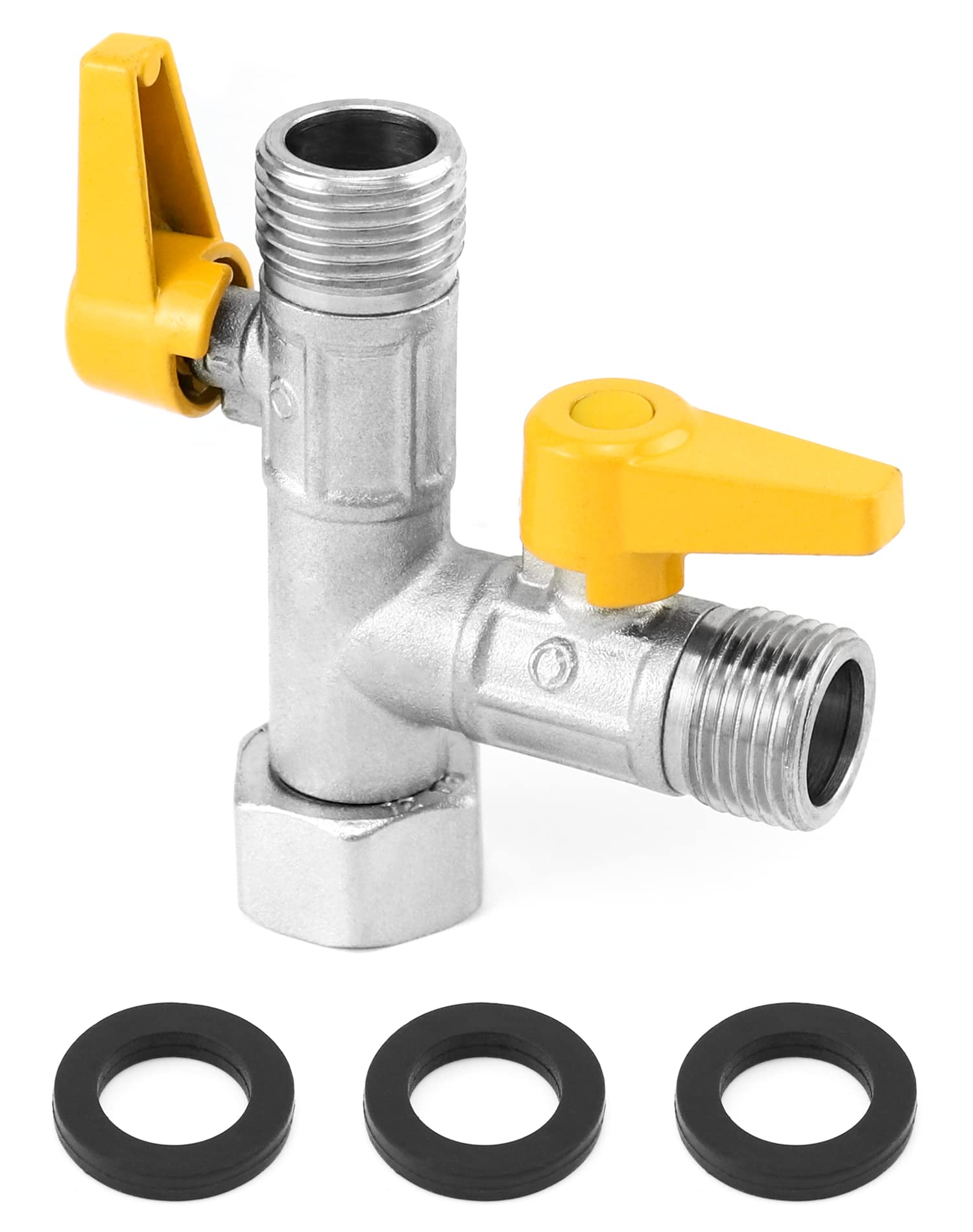QWORK® G1/2" 3 Way Diverter Valve Switch Valve, Universal T-Adapter Valve, Brass, Suitable for Kitchen faucets, Bathroom Showers