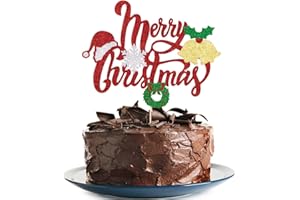 KLIONJOR Merry Christmas cake Toppers Glitter Eve Xmas Cupcake Picks for Celebrating Merry Christmas Theme New Year Holiday Party Cake Decorations Supplies ﻿