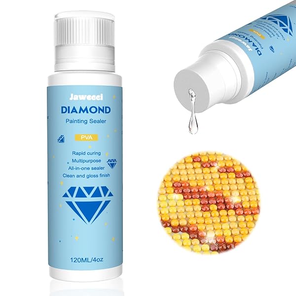 JAWECCI DIAMOND PAINTING SEALER, DIY DIAMOND PAINTING ART SEALER 120ML WITH SPONGE HEAD, 5D DIAMOND PAINTING ACCESSORIES PERMANENT HOLD SHINE EFFECT SEALER FOR DIAMOND PAINTING & PUZZLE GLUE