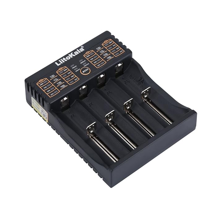 Zerone Lithium Battery Charger, 18650 4 Slots LED Display Smart Charger Charging Dock for Cylindrical Li-ion NI-MH Battery (Micro Plug)