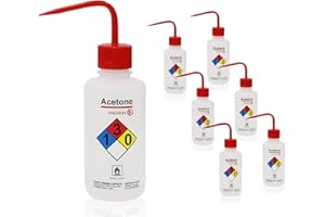 Okulab 6PCS of Acetone Wash Bottles, Vol.500ml (17oz), Safety Wash Bottles, Squeeze Wash Bottle with Narrow Mouth, WBA500A6