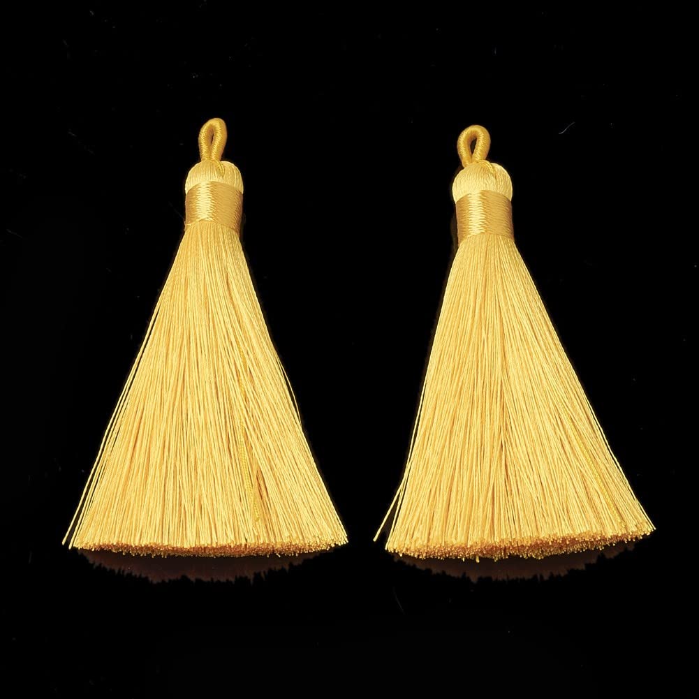 20 Golden Yellow Silky Soft 8cm-9cm Tassels with Hanging Loops for Bookmarks Jewellery Keychains Pendant Decoration Crafts