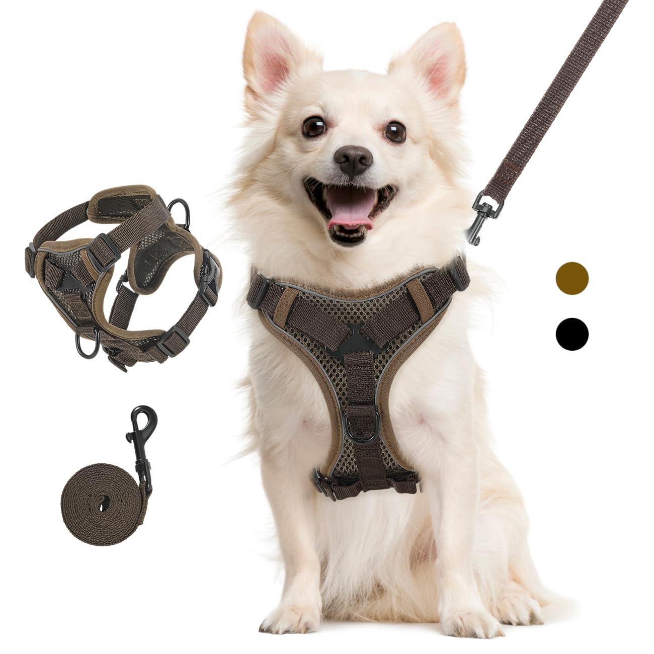 VavoPaw Cat Harness and Leash Set for Walking, Adjustable Kitten Vest Harness with Reflective Strip Breathable Mesh, Escape Proof Soft Pet Safety Vest for Cats, Kittens, Puppies, L Coffee — image 1