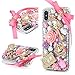 iPhone X Case, iPhone Xs Case, Mavis's Diary Full Edge Protective Plastic Case, 3D Handmade Crystal Clear Bling Diamonds Shiny Rhinestone Gold Crown Key Pink Bowknot Hard PC Cover for iPhone X/Xs