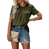 Samefar Blouses for Women Dressy Casual Pleated Crew Neck Short Sleeve Summer Shirts Business Casual Tops