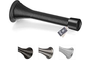 Crosize 6 Pack Black Spring Door Stops for Baseboard, 3-1/4" Heavy Duty Flexible Door Holder, Stainless Steel Door Stopper for Bottom of Door，Wall Protector with Rubber Bumper Tip