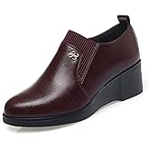 Leather Wedge Loafers for Women Vintage Round Toe Comfortable Elasticity Slip On Soft Platform Walking Shoes for Daily Driving Work Mom Shoes