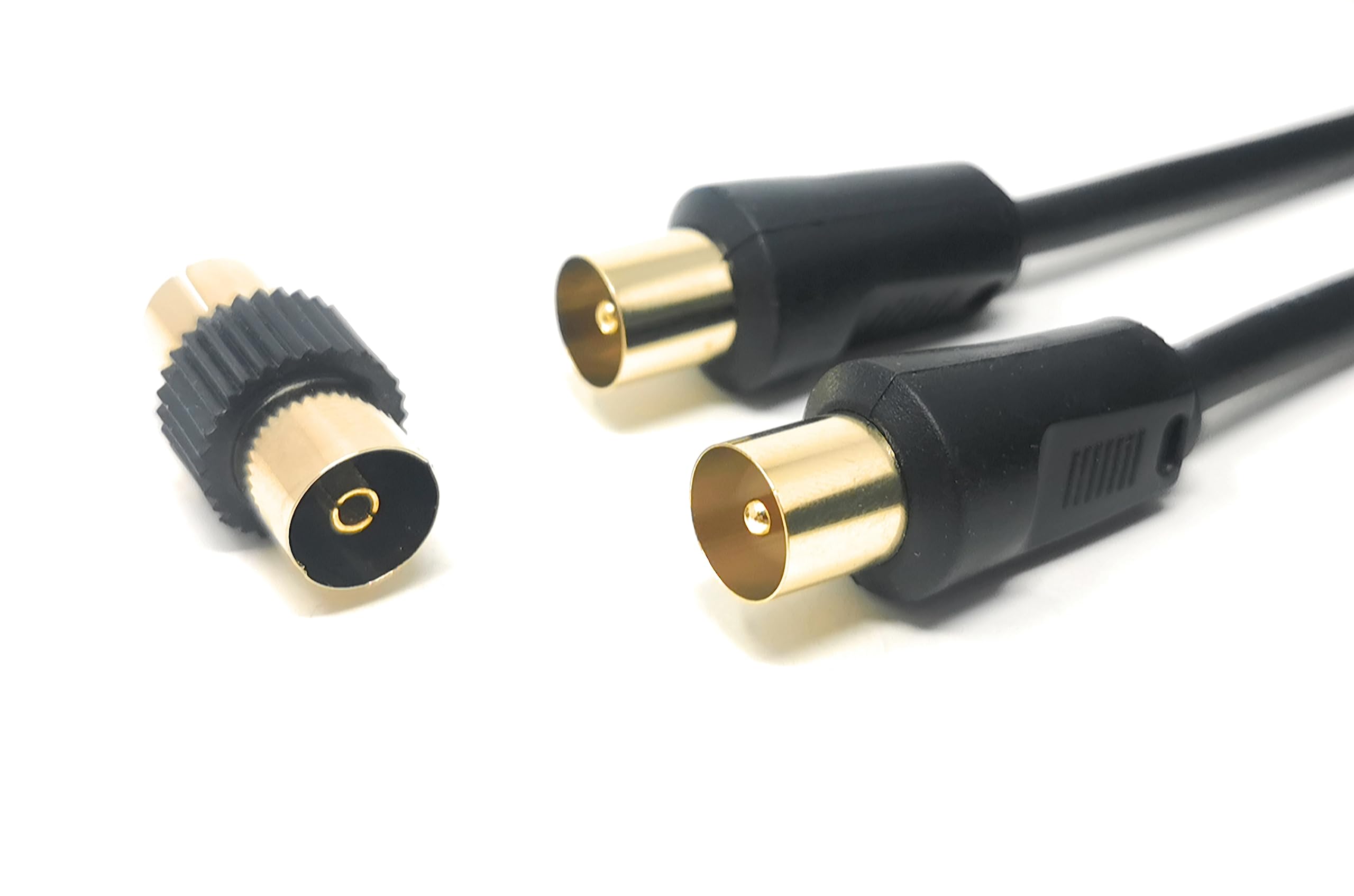 TV Aerial Coaxial Cable Male to Male RF Antenna Coax Lead Compatible with Sky SkyHD, Virgin, BT, Satellite TV, VCR, DVD Players. Comes with Female Coupler, Gold Plated Connectors (50m, Black)