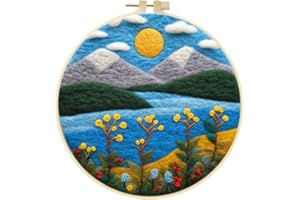 Wool Felt Painting Needle Felting Kit, Landscape Tree Mountain Flowers Felt Painting Kit for Beginner DIY Craft Project Home 