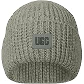 UGG Kids’ Chunky Rib Beanie with Seamless Crown, Soft Rib-Knit Fabric, and Leather Logo Patch