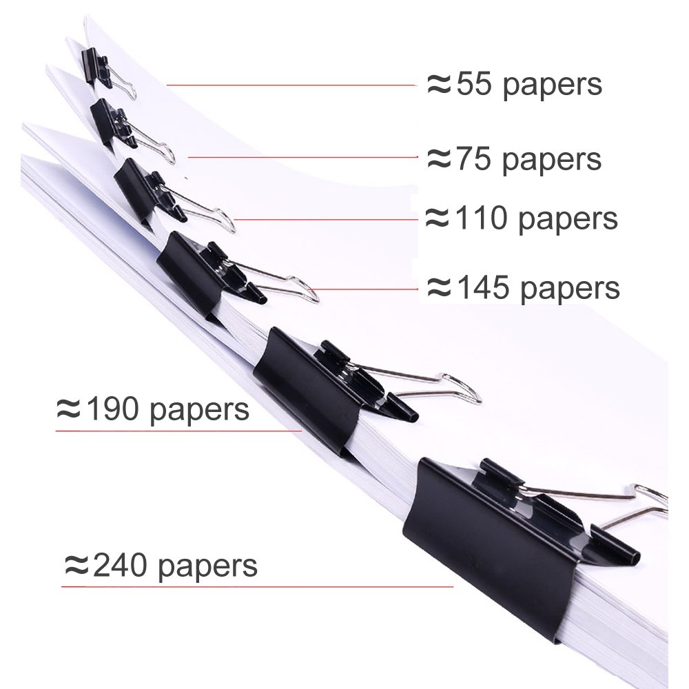 FICBOX 120 Pcs Black Binder Clips Paper Clamp - 6 Sizes