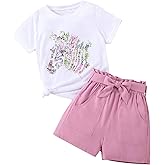 KIDLAGA Toddler Kid Girl Outfits Clothes Floral Short Sleeve T-Shirt Top + Waist Pocketed Summer Short Sets 4-7T Girl Clothes