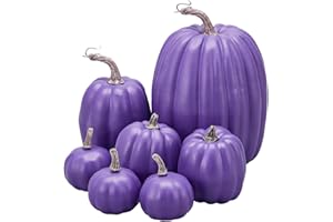 woshilaocai 7PCS Artificial Pumpkins Décor Fall Harvest Thanksgiving/Halloween Holiday Farmhouse Decorations for Home (Purple)