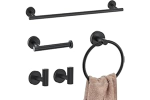 5-Piece Bathroom Hardware Set Matte Black Towel Bar Set,Towel Holder Set for Bathroom,Stainless Steel Wall-Mounted Bath Hardw
