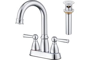 CREA Bathroom Sink Faucet Chrome 2 Handle Widespread Sink Faucet with Pop Up Drain 2 Hole for Vanity Lavatory Basin Restroom