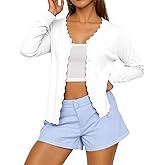 Ezbelle Women's Crop Sweater Long Sleeve Tops Shrugs Flowy Cardigan Sweaters Knit Button Ruffle Shirt Fall Fashion