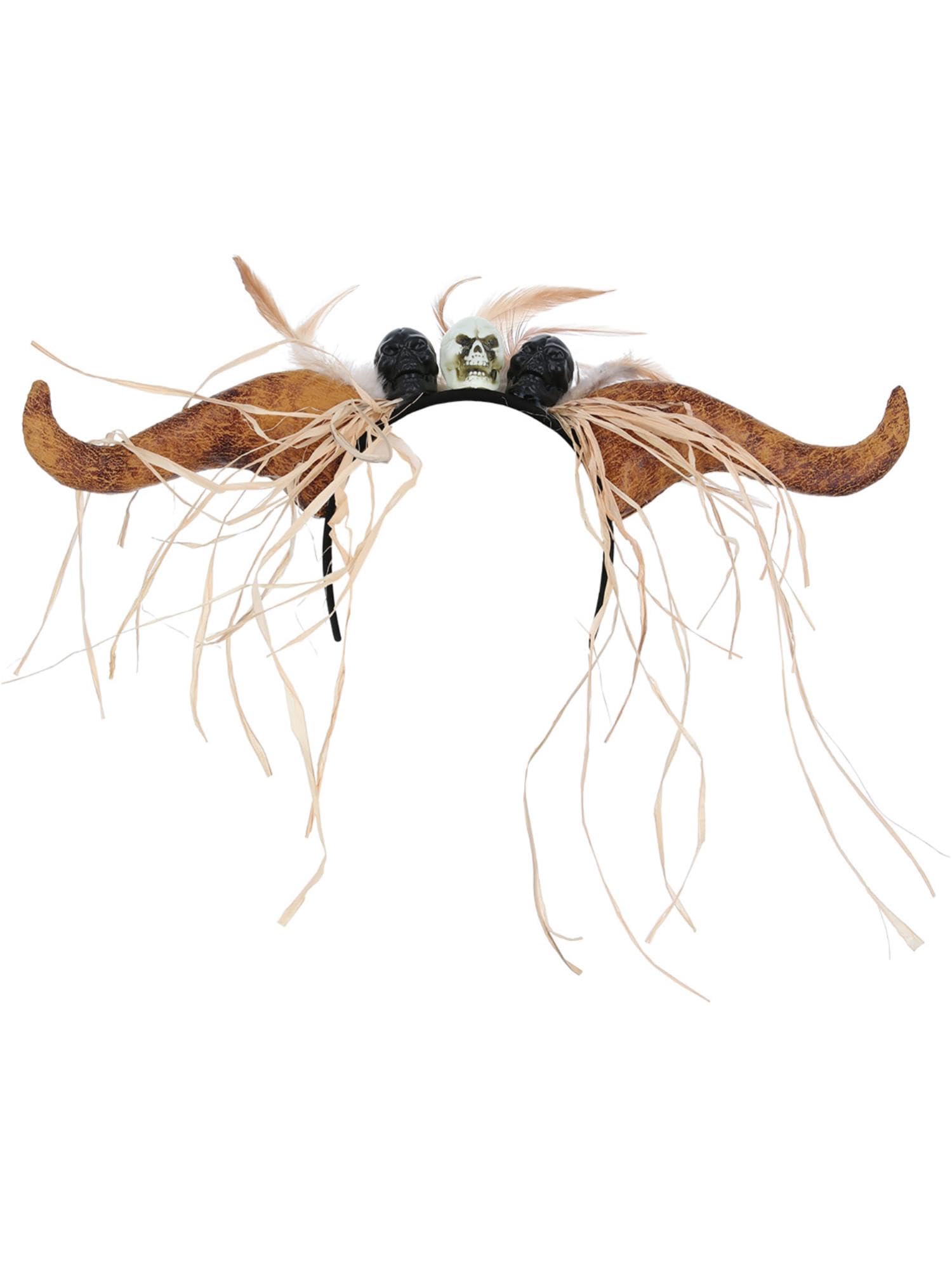 Smiffys Voodoo Horn Headband with Feathers, Halloween Fancy Dress Accessory, Voodoo Woman Dress Up Hats