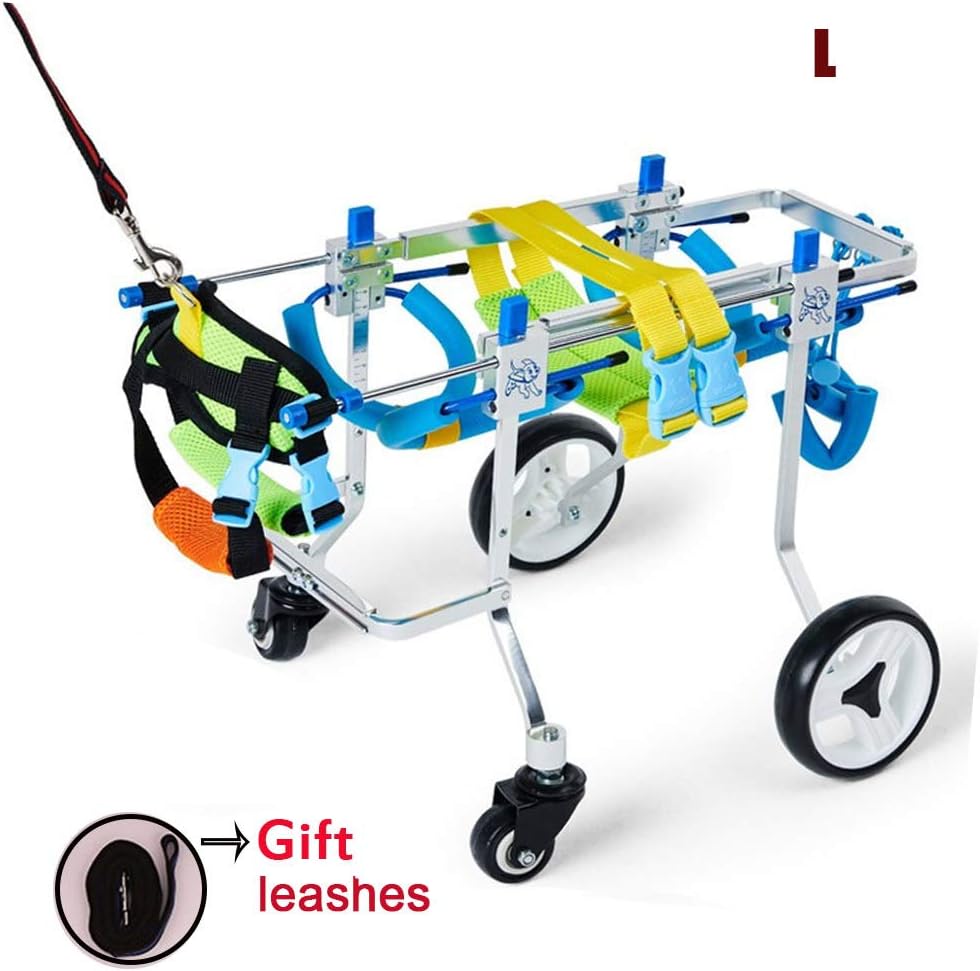 DHQSS Pet Dog Wheelchair Cart with 4 Wheels for Handicapped Hind Legs Walk Aluminium Adjusted Disabled Pet Training Wheelchair,L