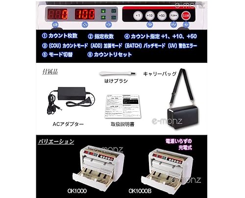 各部名称：小型マネー(紙幣 )カウンター：小型マネーカウンター OK1000