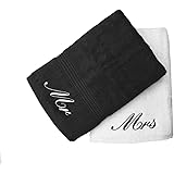 Niche Embroidery Embroidered Mr & Mrs Black and White Bath Towels Pair