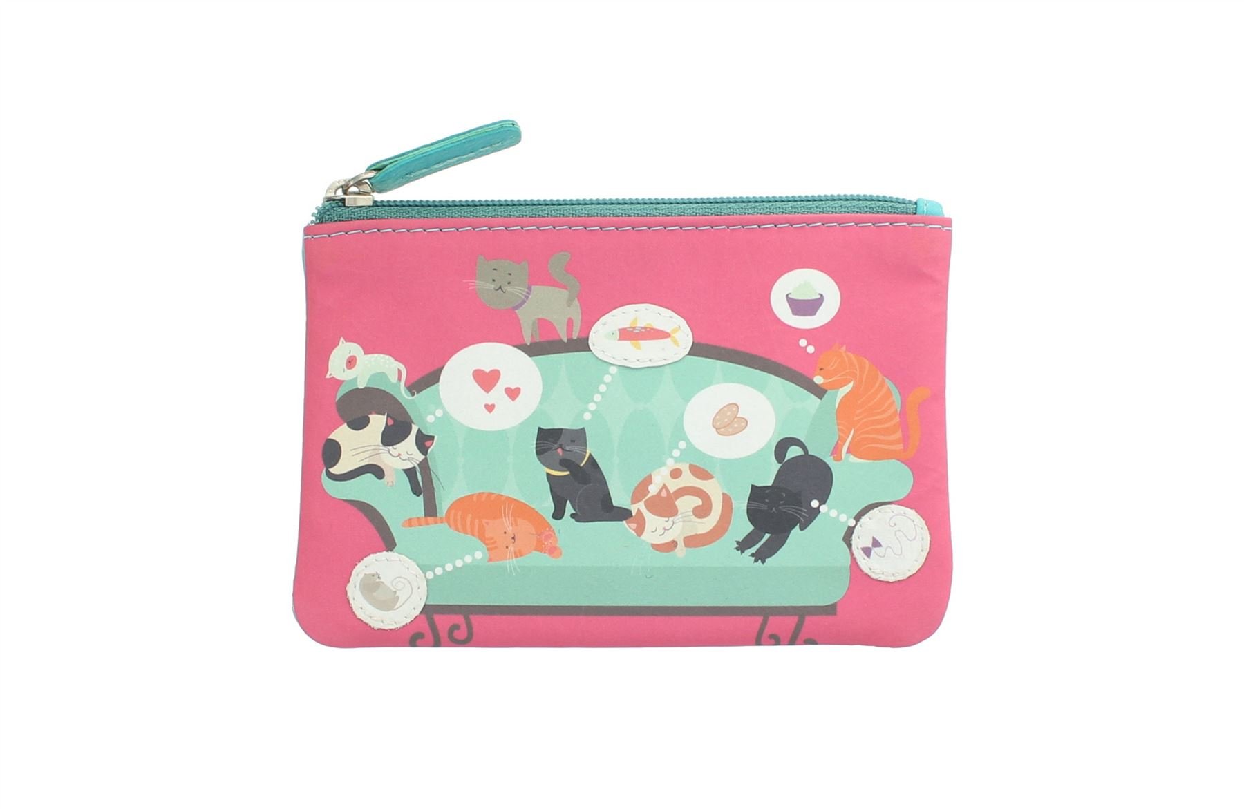 Mala Leather Applique and Printed Leather Coin Purse 4115_11 Cats on Sofa — image 1