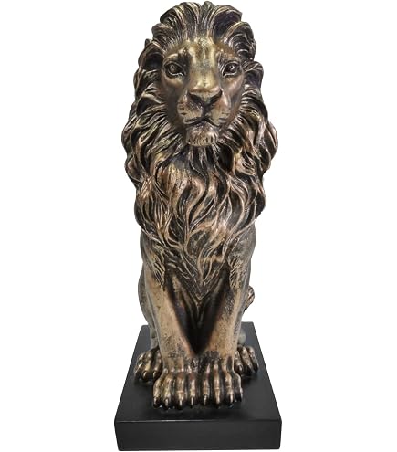 Statue Lion Couronne H&W - Résine Noire 35cm | Déco Salon Bureau Cadeau Homme