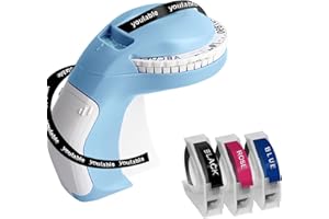 YOULABLE Embossing Label Maker with 3 Tapes, 3D Embosser Handheld Label Machine, Portable Lettering Embossed Labeler with 3 Rolls Emboss Tapes for Office Home Organization and DIY Crafting（Blue）