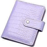 NatSumeBasics A7 Binder Wallet 4.7" x 5.7" Cash Envelopes Budget Binder Purple Faux Leather Notebook Cover 6 Rings Folders for Planner Accessories (Purple Crocodile)
