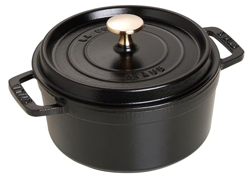 STAUB Cocotte, Gusseisen Braeter mit Deckel, 18 cm, 1,7 L, Rund, Alle Herdarten inkl Induktion, Made in France, Schwarz