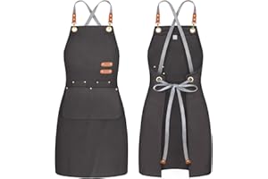 BeLuyi chef apron bib tool apron for man woman cross back straps with 4 pockets for kitchen cooking gardening baking working