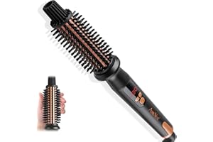 AMOVEE Curling Iron Brush, Ceramic Tourmaline Ionic Hair Curling Wand, Curling Brush with Barrel & Anti-Scald Bristles for All Hair Types
