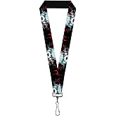 Buckle-Down Warner Bros. Horror Movies Lanyard, It Chapter Two Pennywise Face Close Up Black Red Blues, Elastic