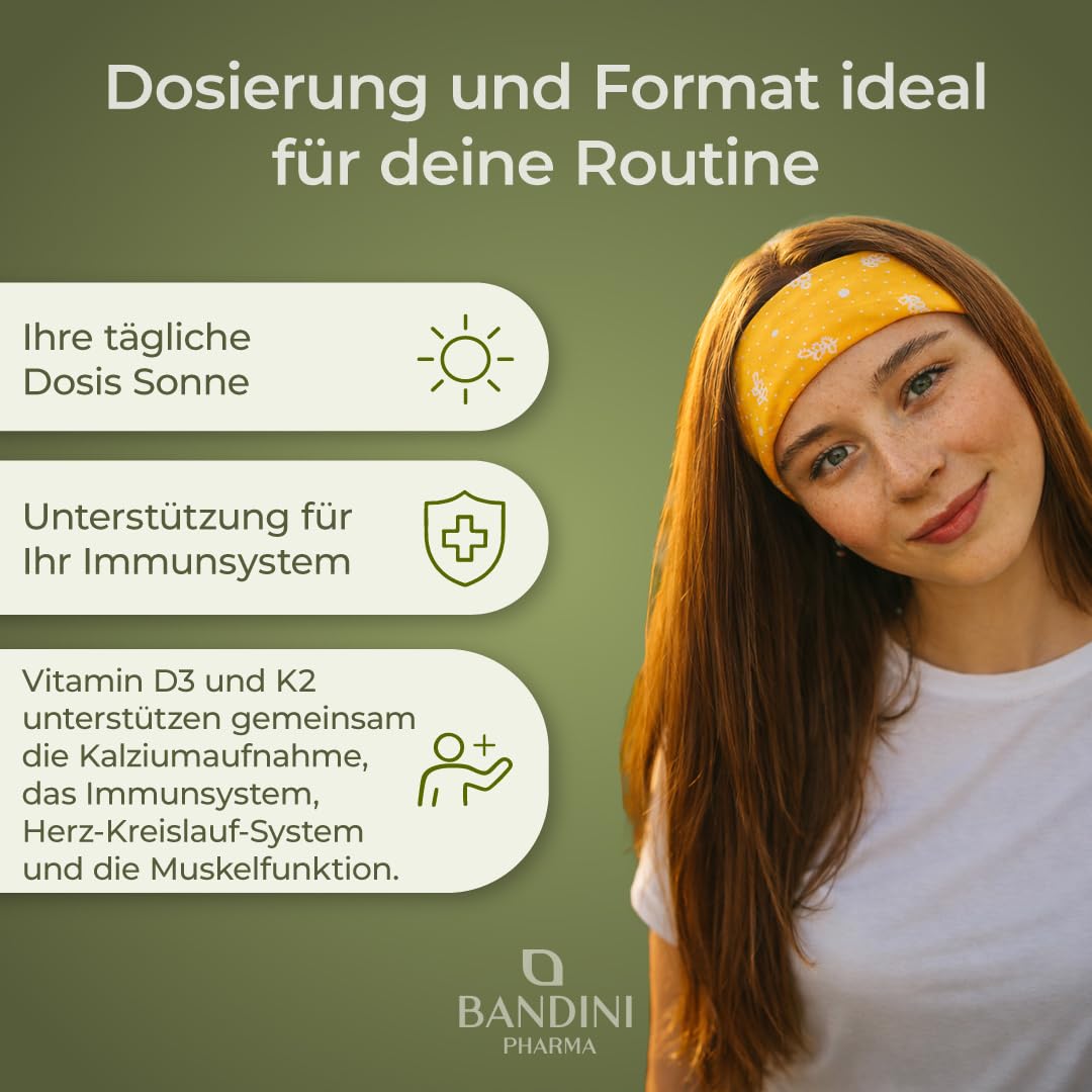 Bandini® Vitamin D3 K2 | 365 TABLETTEN | Vitamin D 2000 IE + 200 mcg Vit K 2