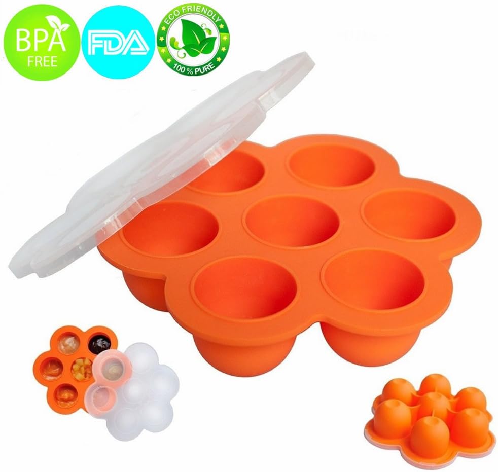 MerryMore Silicone Storage Container and Baby Food Freezer Tray with Lid Silicone Egg Bites Molds for 5/6/8qt Instant Pot- BPA Free, Premium 100% FDA Food Grade Silicone (Orange)