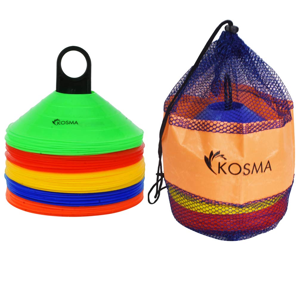 Kosma set of 50 Pc Multi Sports Training Space Marker Cone Set with Carry Stand | Agility Training Cones - (10pc Each - Red, Green, Blue, Orange, Yellow)