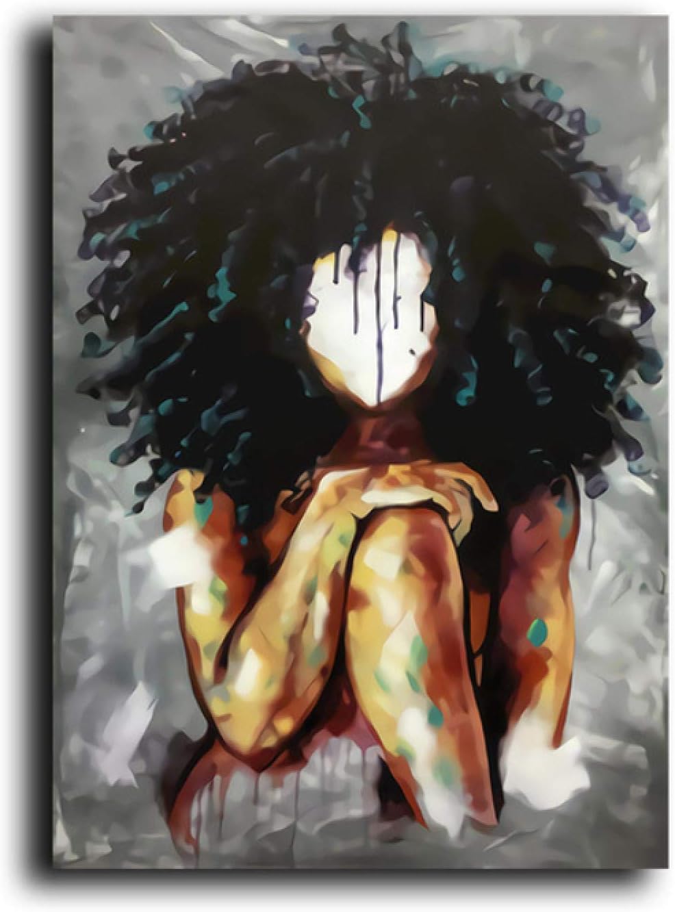 CTONG Mujer Negra Africana Pelo Esponjoso Lienzo Abstracto Pintura