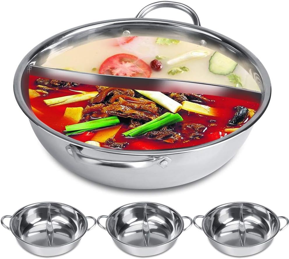 Asixx Fondue Chinoise, Hot Pot à Deux Saveurs en Acier Inoxydable