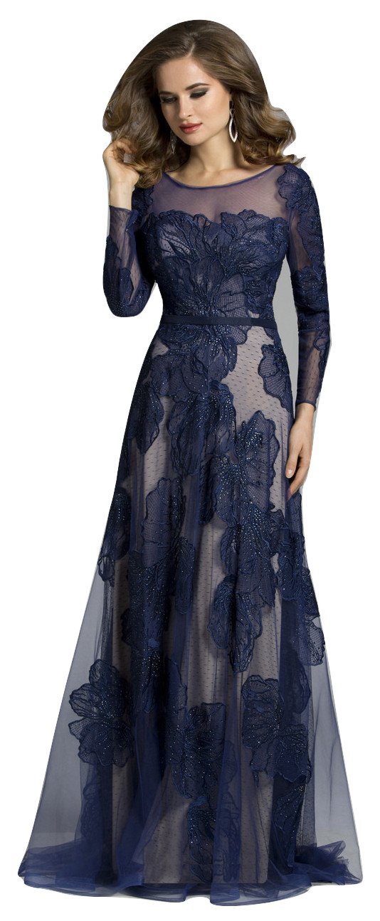Long Sleeve Beaded Applique Aline Dress
