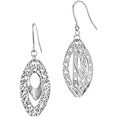Sterling Silver Diamond-Cut Heart Marquise French Wire Dangle Earrings