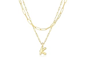 adoyi Gold Necklace for Women Layered Bubble Heart Letter Initial Necklaces for Women Trendy Jewelry 14K Gold Plated Chain Chunky Name Necklace Stack Charm A-Z Pendant Set Jewelry Gifts
