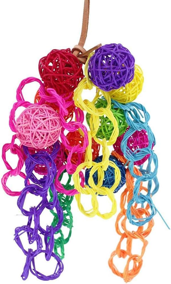Jocestyle Pet Bird Toys Leather Rope Colorful Rattan Balls Strings Parrot Chew Toys