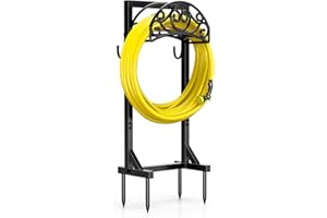 Patiobay Garden Hose Holder – Holds 150ft Hose with Reinforced Base, Detachable Water Hose Holder, Freestanding Heavy Duty Metal Hanger Storage Stand for Outside Yard Lawn