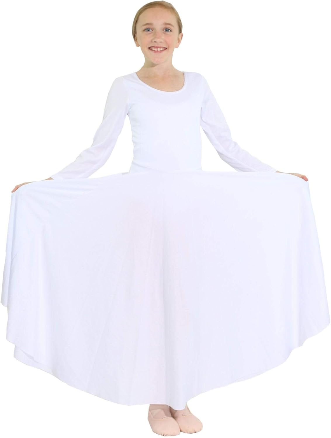 Danzcue Girls Praise Loose Fit Full Length Long Sleeve Dance Dress: Clothing