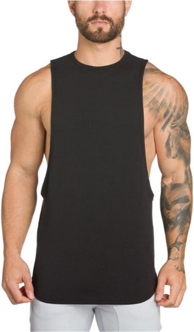 YeeHoo Men's Fitted Muscle Stringer Vest Cut Open Sides Workout Tank Tops Gym Bodybuilding T-Shirts