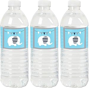 Blue Elephant - Boy Baby Shower or Birthday Party Water Bottle Sticker Labels - Set of 20