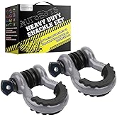 AUTOBOTS Shackles 3/4" (2 Pack), D Ring Shackle 45,000Ib Max Break Strength with 7/8" Pin & Isolator Washers Heavy Duty Clevis Tow Shackle for Tow Strap Jeep Vehicle Off Road Recovery Gray-Black