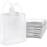 Prime Line Packaging Clear Plastic Bags, Frosted Gift Bags with Handles for Small Business, Welcome Goodies, Boutiques, Party Favors, Events, Bulk, 8x4x10, 50 Pack