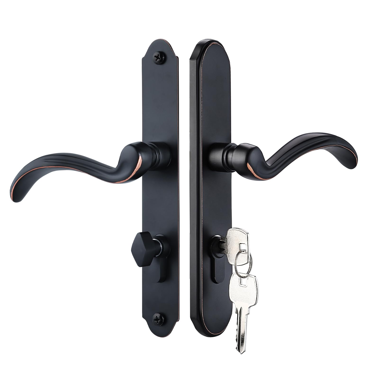 Photo 1 of MaxxGeek Storm Door Handle Accessory Set fit Pella Storm Door Handle Replacement Part, with Key and Lock Cylinder, Mortise Lock Not Included (Oil-Rubbed Bronze)